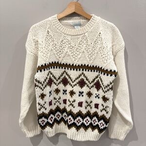 VTG Jamie Scott Hand Knit Sweater Womens M Textured Fair Isle Hand Knitted